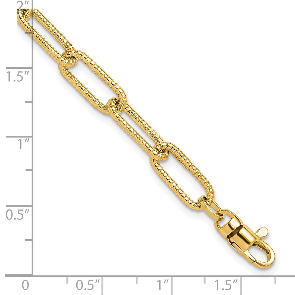 14k Polished Textured Oval Link Bracelet 7.5  inches