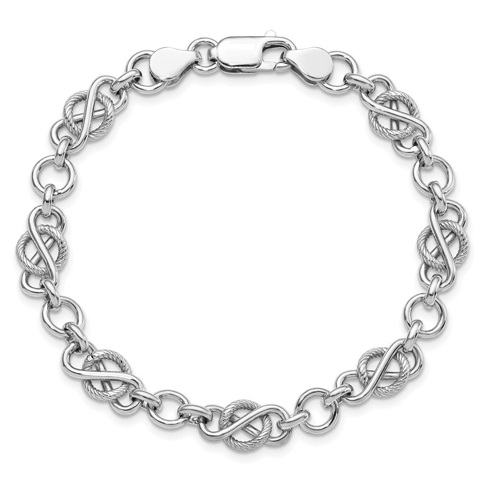Sterling Silver Rhodium-plated Polished/Textured Bracelet 7.5  inches