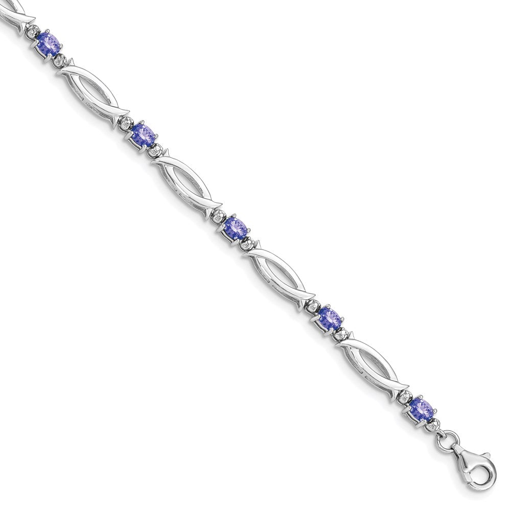 Sterling Silver Rhodium-plated Tanzanite and Diamond Bracelet 7 inches