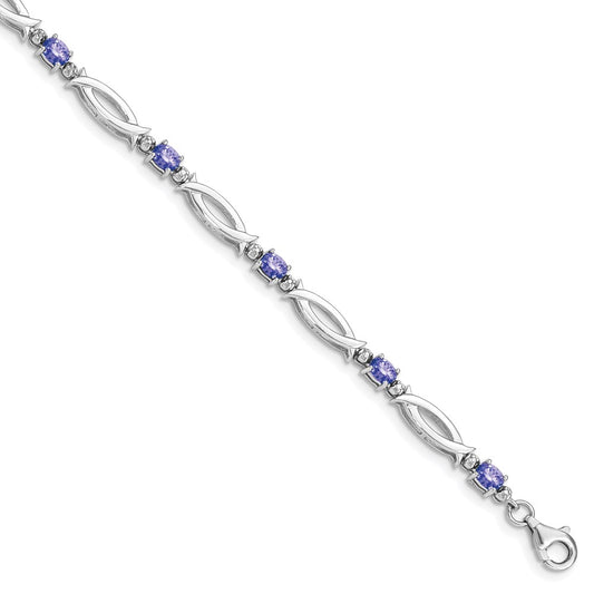 Sterling Silver Rhodium-plated Tanzanite and Diamond Bracelet 7 inches