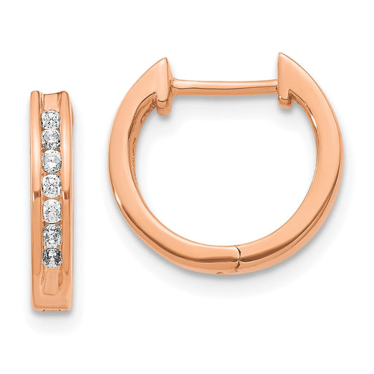 14k Rose Gold Diamond Hinged Hoop Earrings
