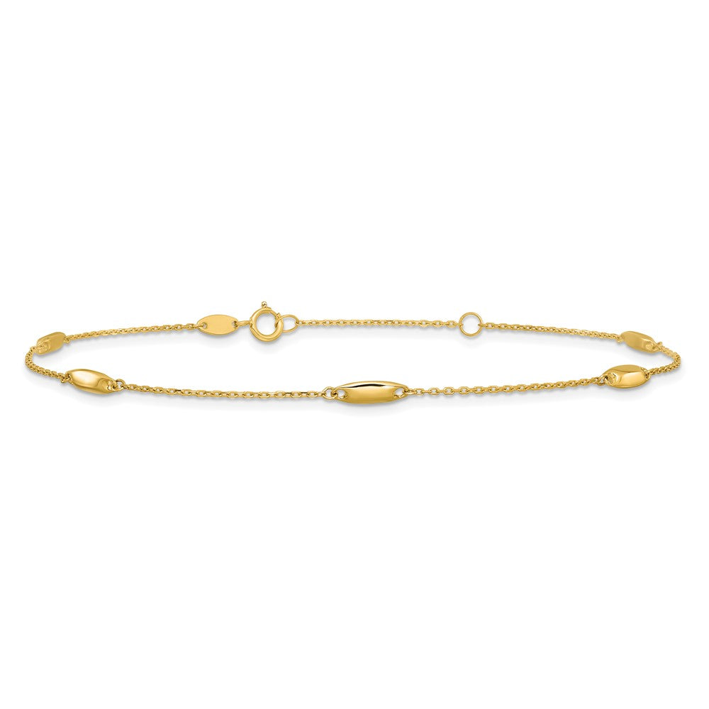 14K Polished Bead Station 9in Plus 1in ext. Anklet