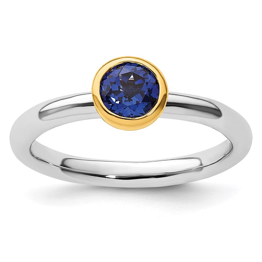 Sterling Silver Stackable Expressions w/Gold-plated Cr. Sapphire Ring Size -8