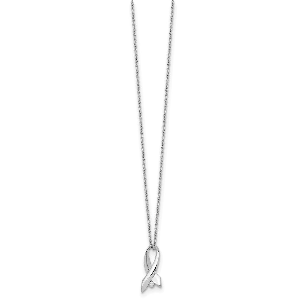 White Ice Sterling Silver Rhodium-plated 18 Inch Diamond Awareness Ribbon Necklace with 2 Inch Extender 18 Inches