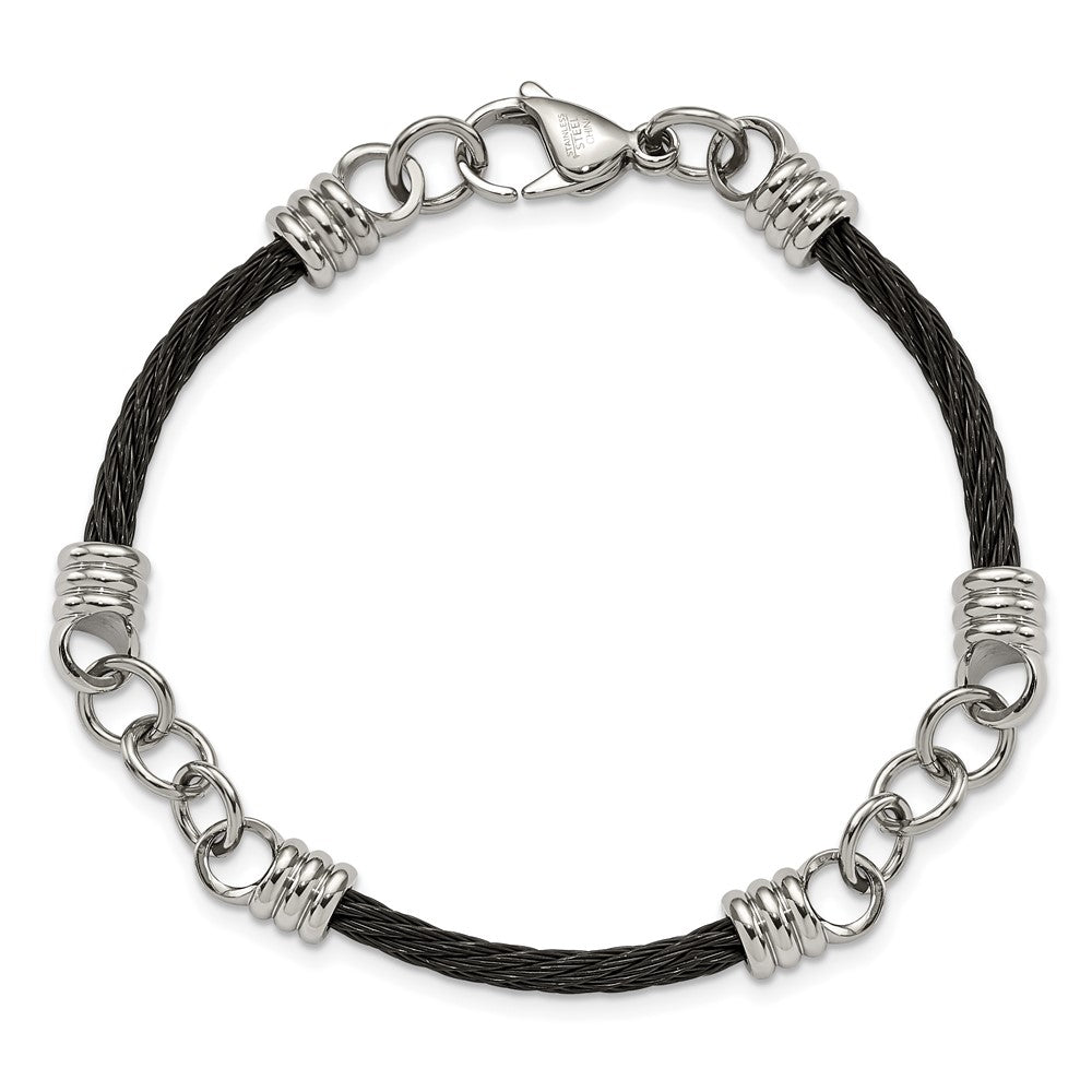 Stainless Steel Polished Black IP-plated Wire 9in Bracelet 9 inches