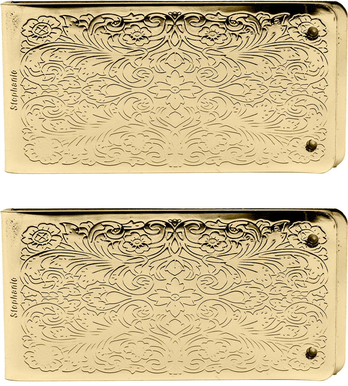 Set of 2 Chrome-Plated Stainless Steel Money Clips in Gold (Vintage Victorian Scroll)