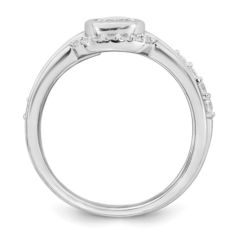 Sterling Silver Rhodium-plated Polished Pear Shape White CZ Ring with 2 Fitted CZ Bands Size 7 Three Ring Set