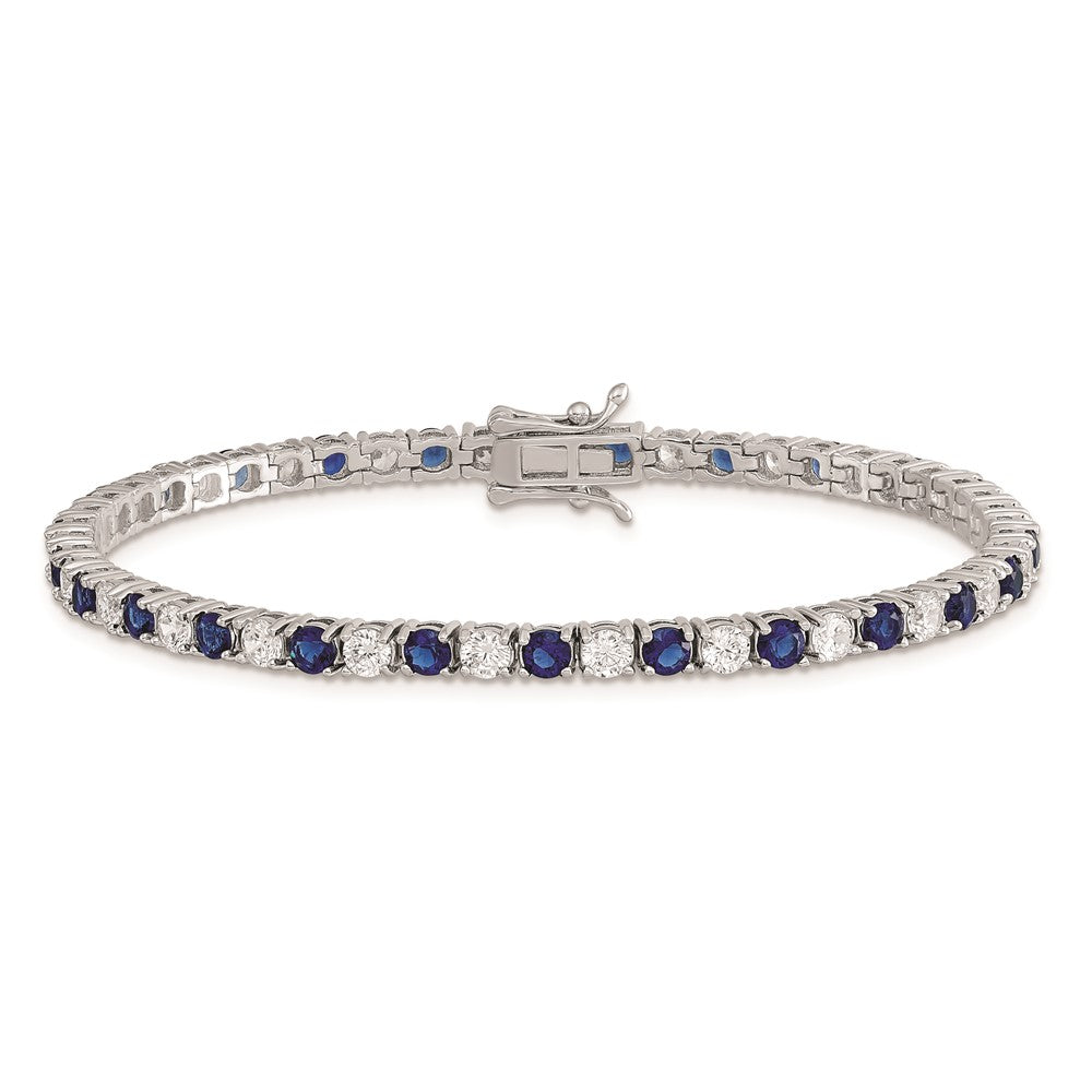 Sterling Silver Rhodium-plated Blue Glass and CZ 7 inch Bracelet 7 inches