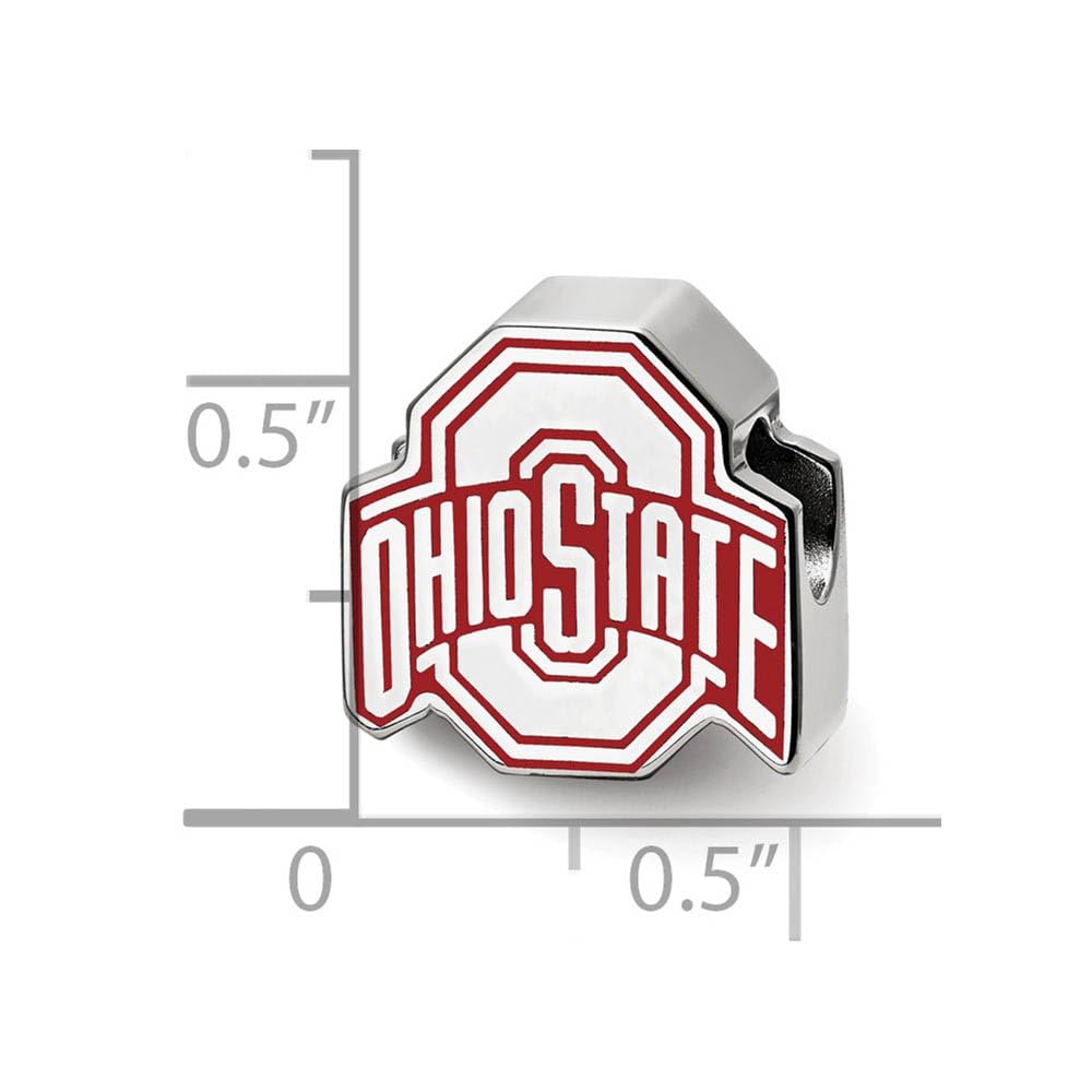 Sterling Silver Rhodium Plated Ohio State U. Enamel Logo Bead Charm