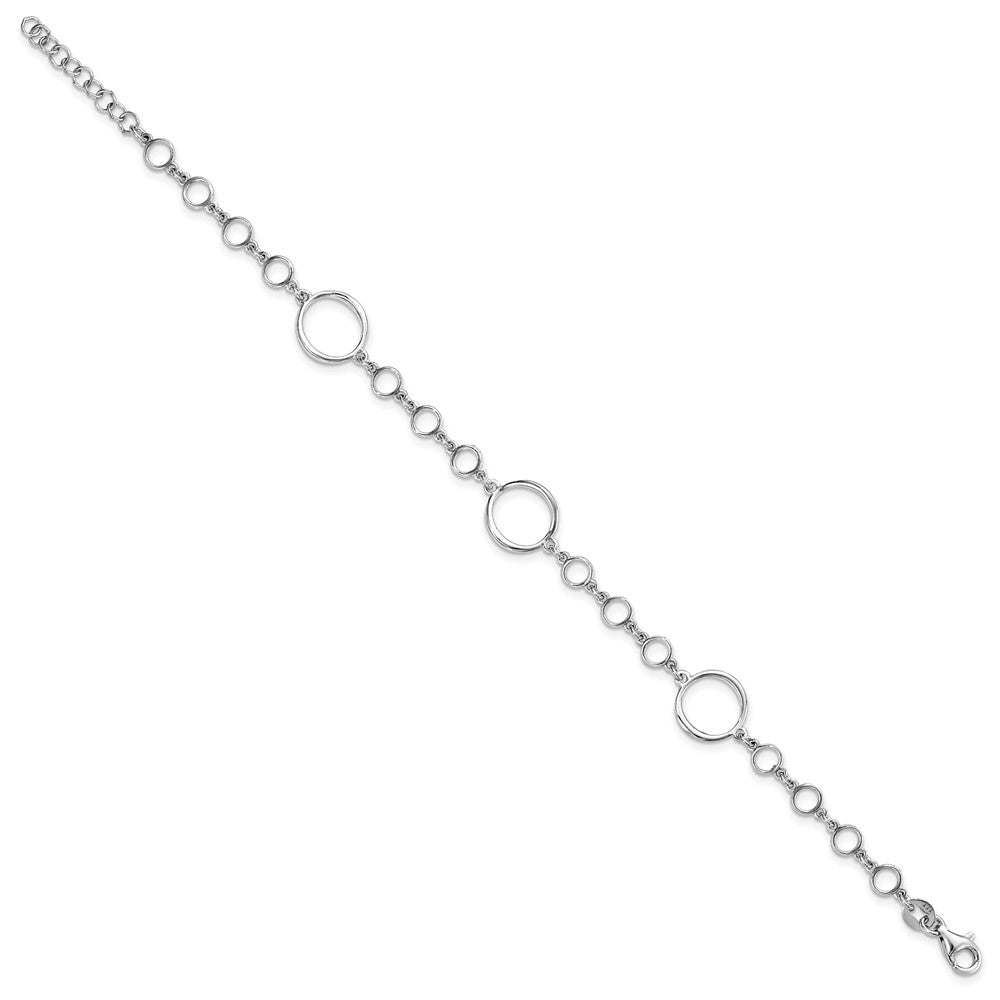 Sterling Silver Rhodium-plated Polished Link w/ 1in ext. Bracelet 7  inches