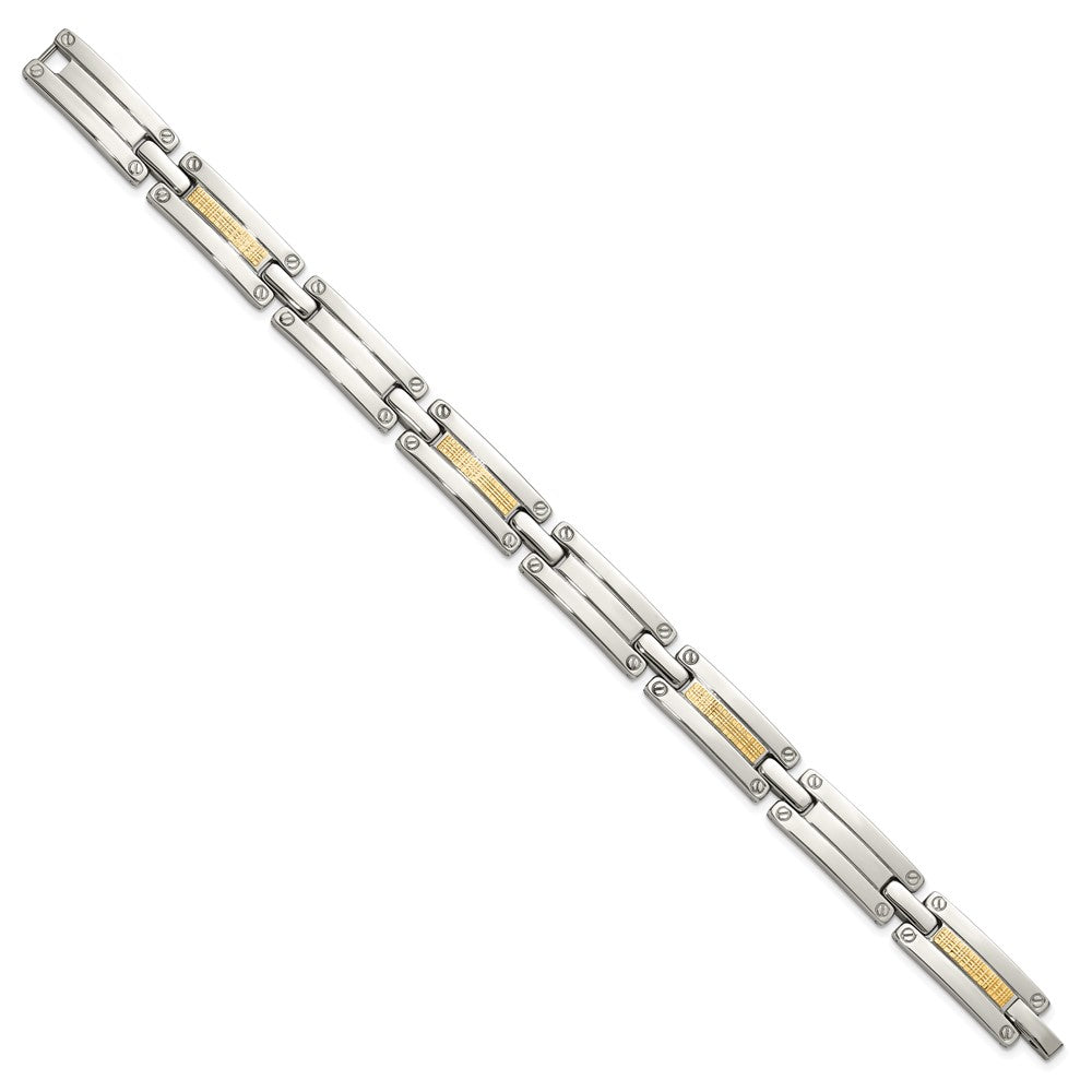Chisel Stainless Steel Polished with 14K Gold Accent Basket Weave 8.5 inch Link Bracelet 8.5 inches