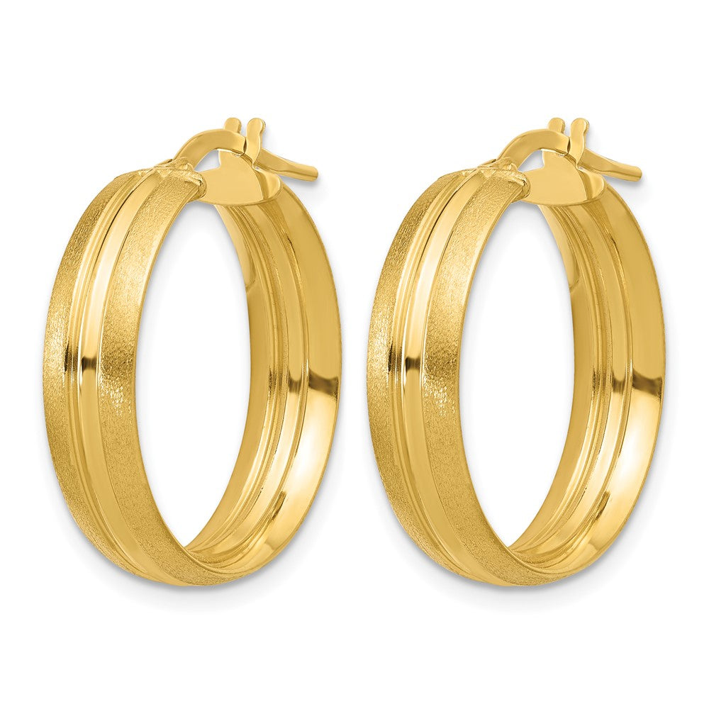 14K Gold Polished & Satin Round Hoop Earrings