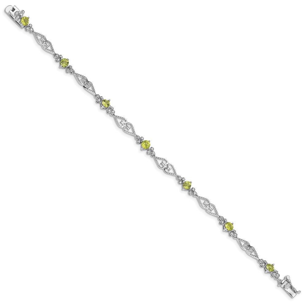 Sterling Silver Rhodium-plated Diamond Peridot Bracelet 7 inches