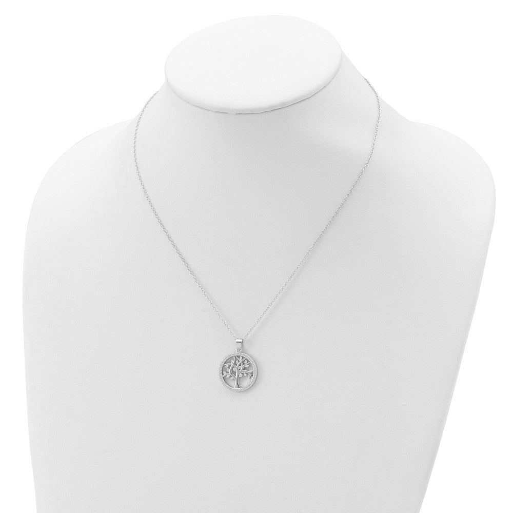 Cheryl M Sterling Silver Rhodium-plated Brilliant-cut CZ Tree Of Life 18 Inch Necklace 18 Inches