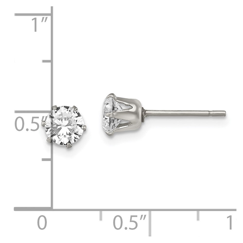 Stainless Steel Polished 5mm Round CZ Stud Post Earrings