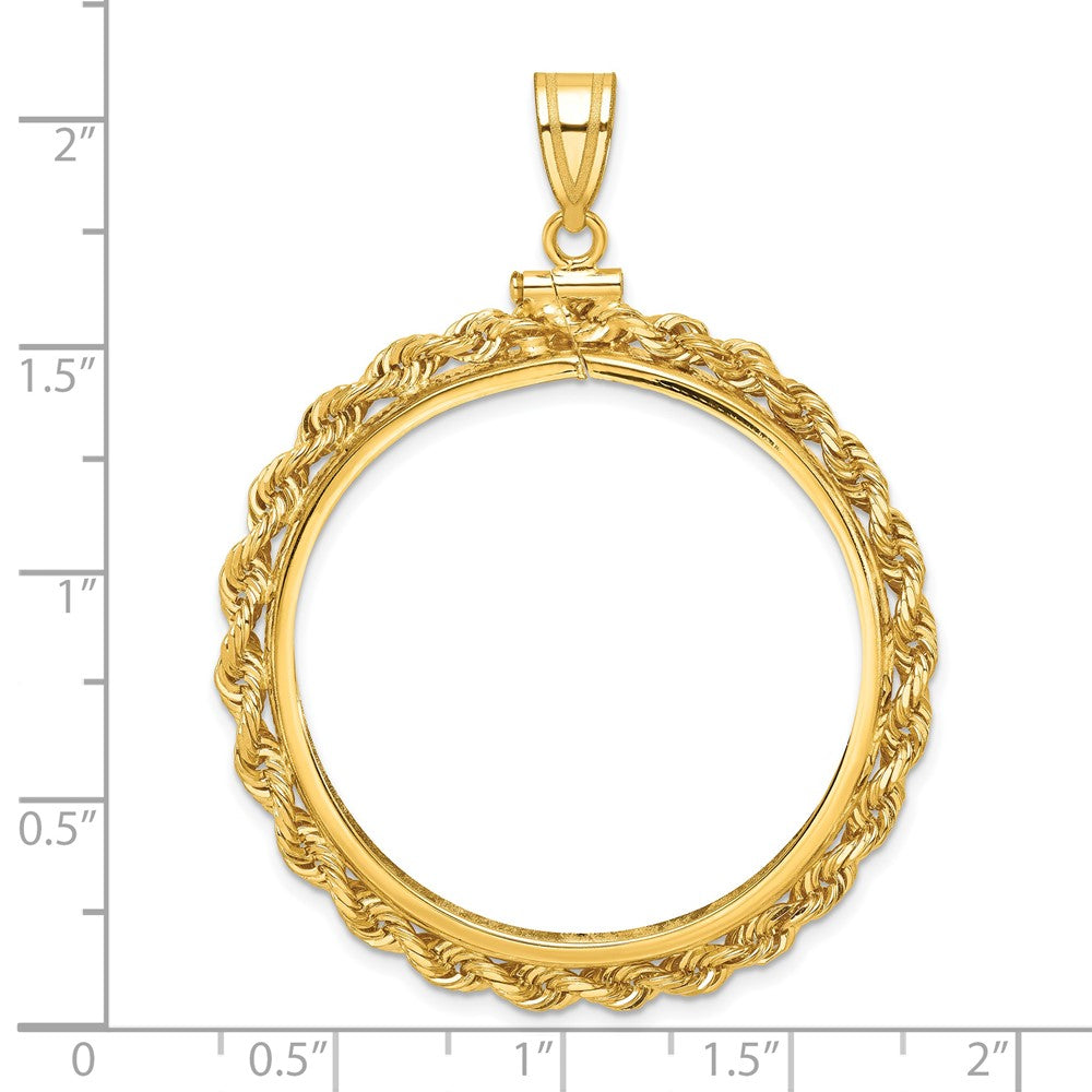 Wideband Distinguished Coin Jewelry 14k Polished Rope 37.0mm x 2.85mm Screw Top Coin Bezel Pendant