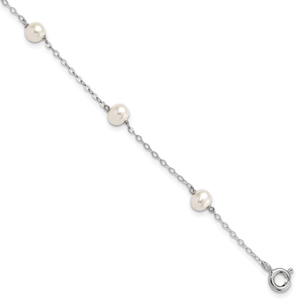 Sterling Silver Rhodium-plated 4-5mm White Semi-Round Freshwater Cultured Pearl 5-Station 7 inch Bracelet 7 inches