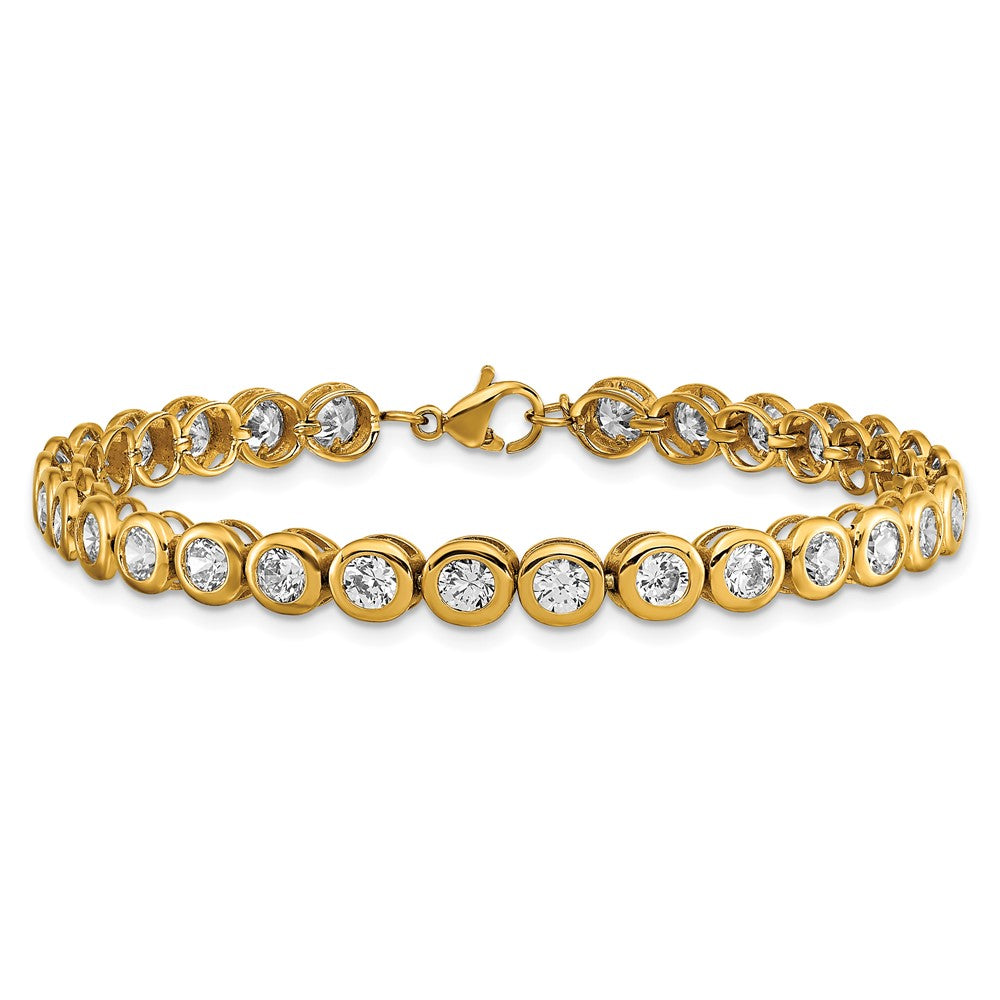 Stainless Steel Polished Yellow IP-plated w/CZ 7in w/1in ext. Bracelet 7 inches