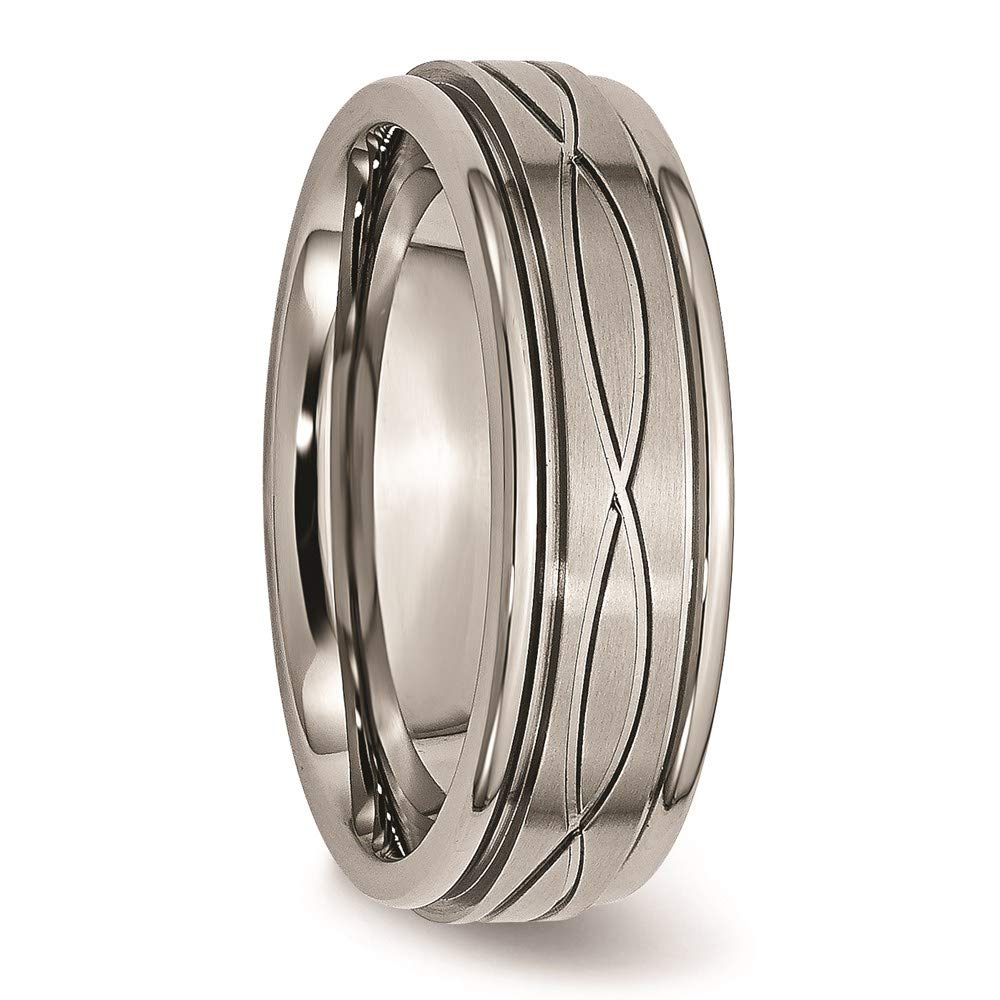 Titanium Brushed Center 7mm Criss-cross Design Ridged Edge Band Size - 11