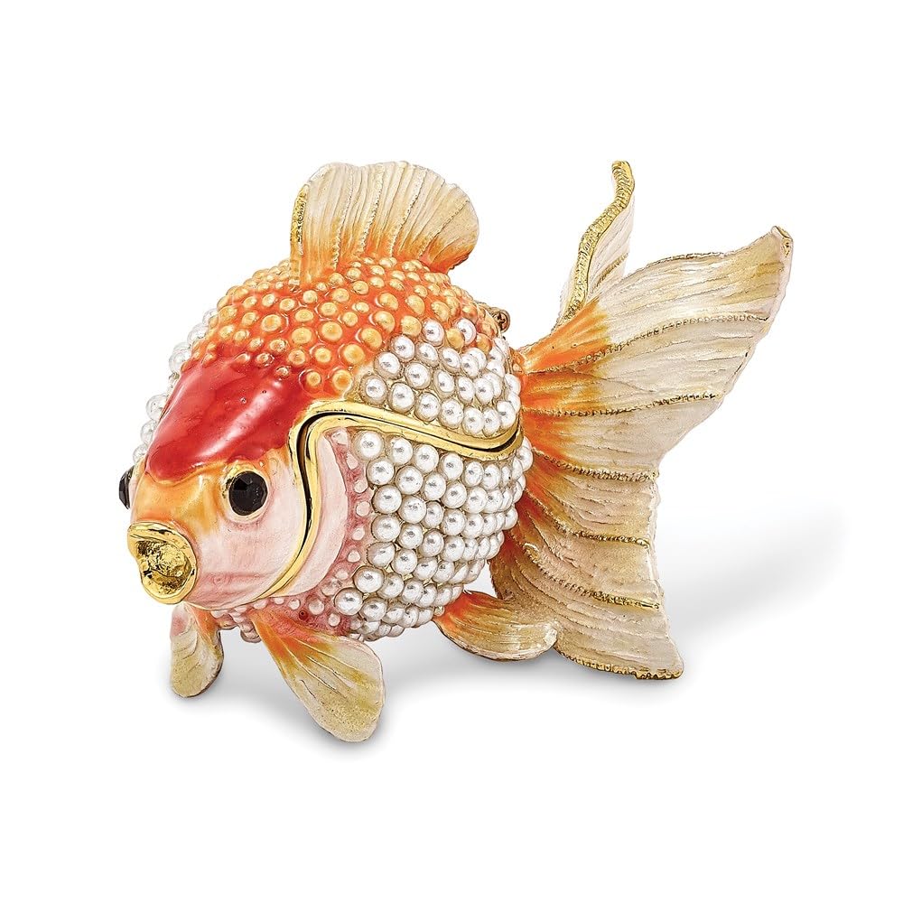 Pewter Pearls Goldfish Trinket Box