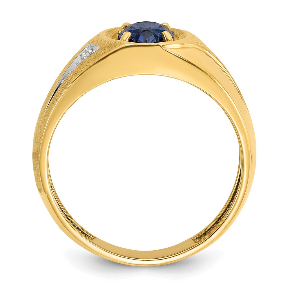 14k IBGoodman Men's Created Sapphire and Diamond Satin Complete Ring