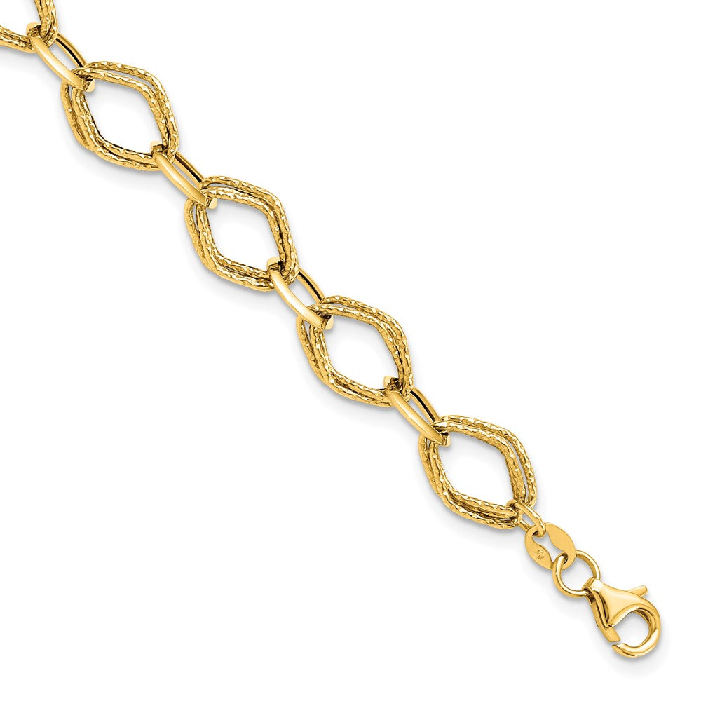 14K Polished and Textured Fancy Link Bracelet 7.5  inches