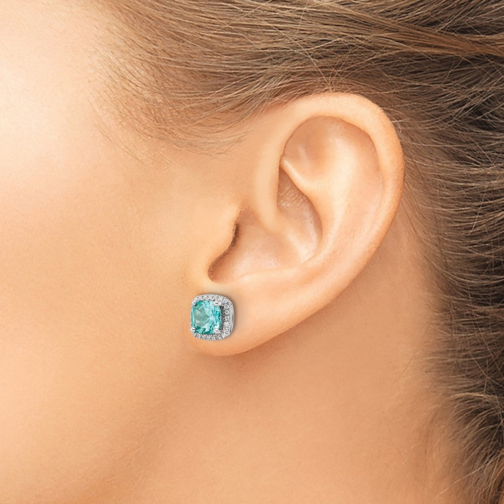 14K White Gold Pure Serenity Lab Grown Diamond Cushion Created Paraiba Earrings