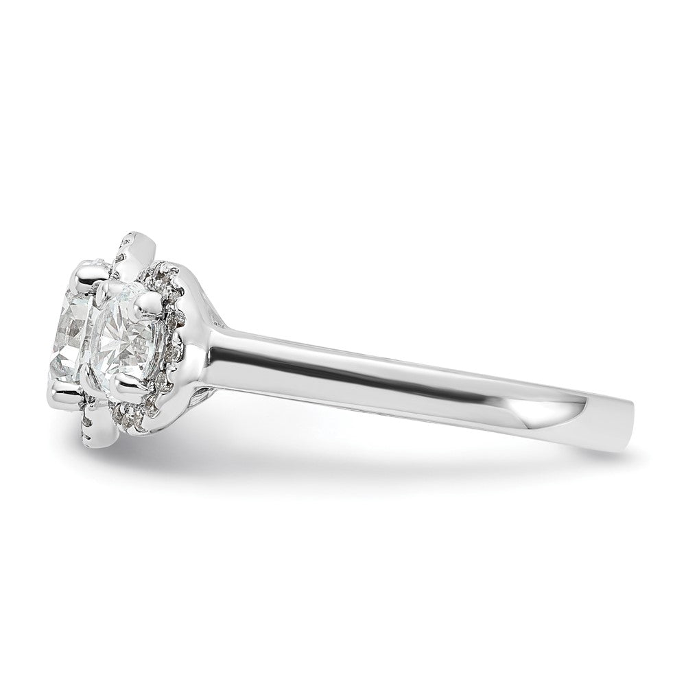 Sterling Silver Rhodium-plated Diamonore 3 Stone Halo Ring