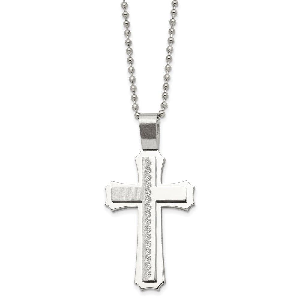 Stainless Steel Brushed and Polished Cross 24in Necklace
