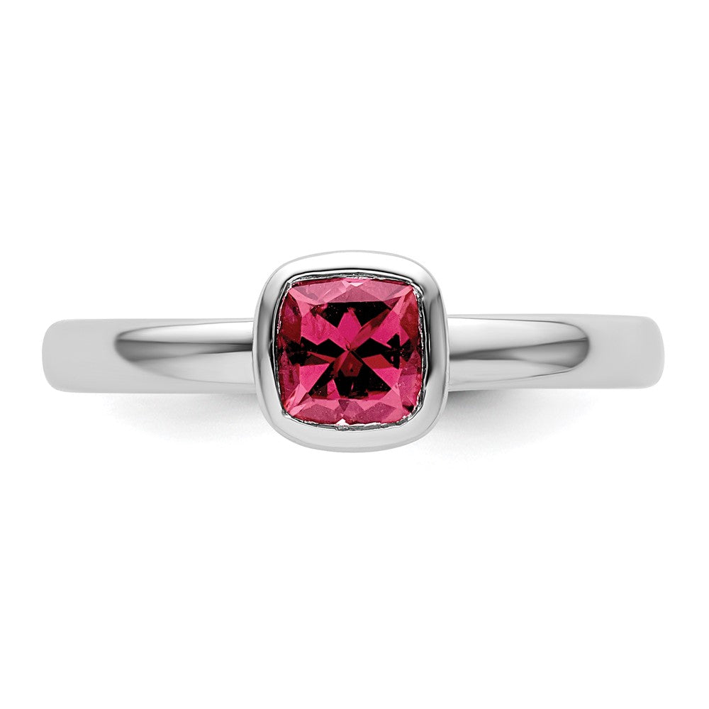 SS Stackable Expressions Cushion Cut Pink Tourmaline Ring Size -8