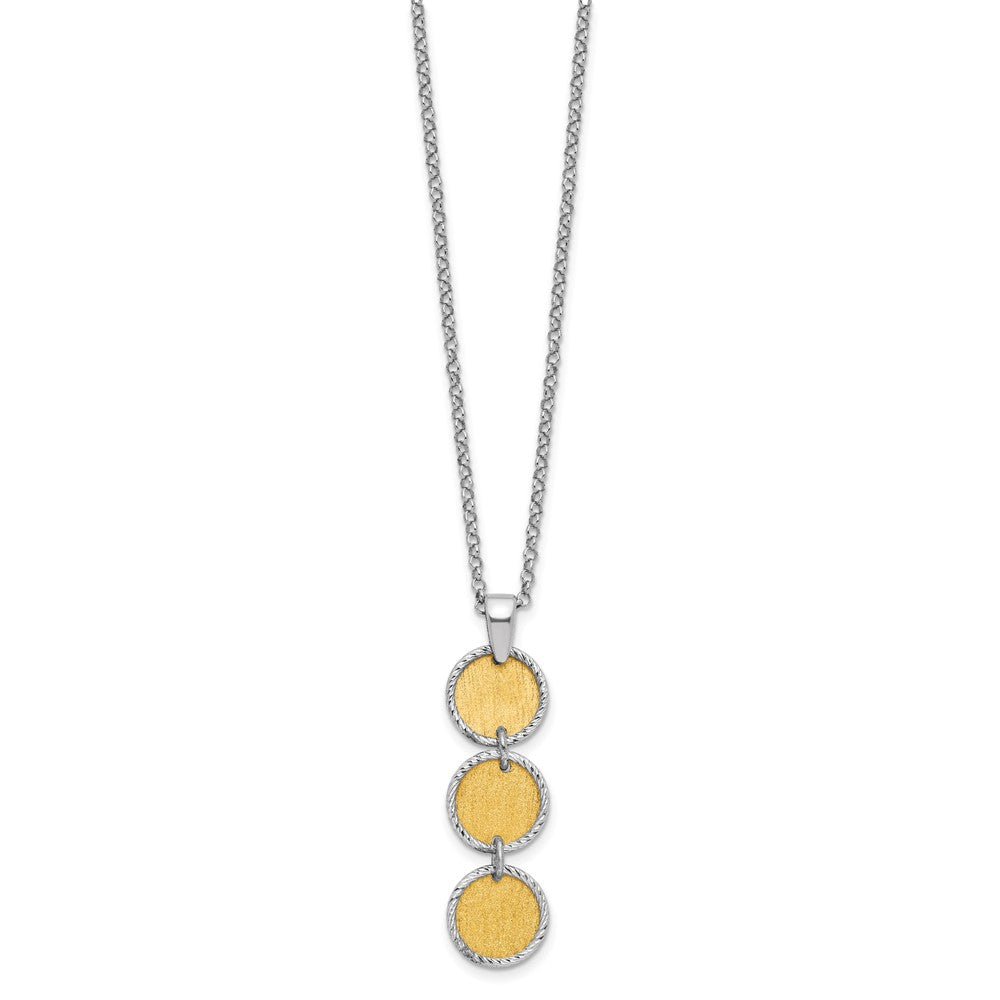 SS Rh/Gold-plated Polished/Brushed Circles w/2in ext. Necklace