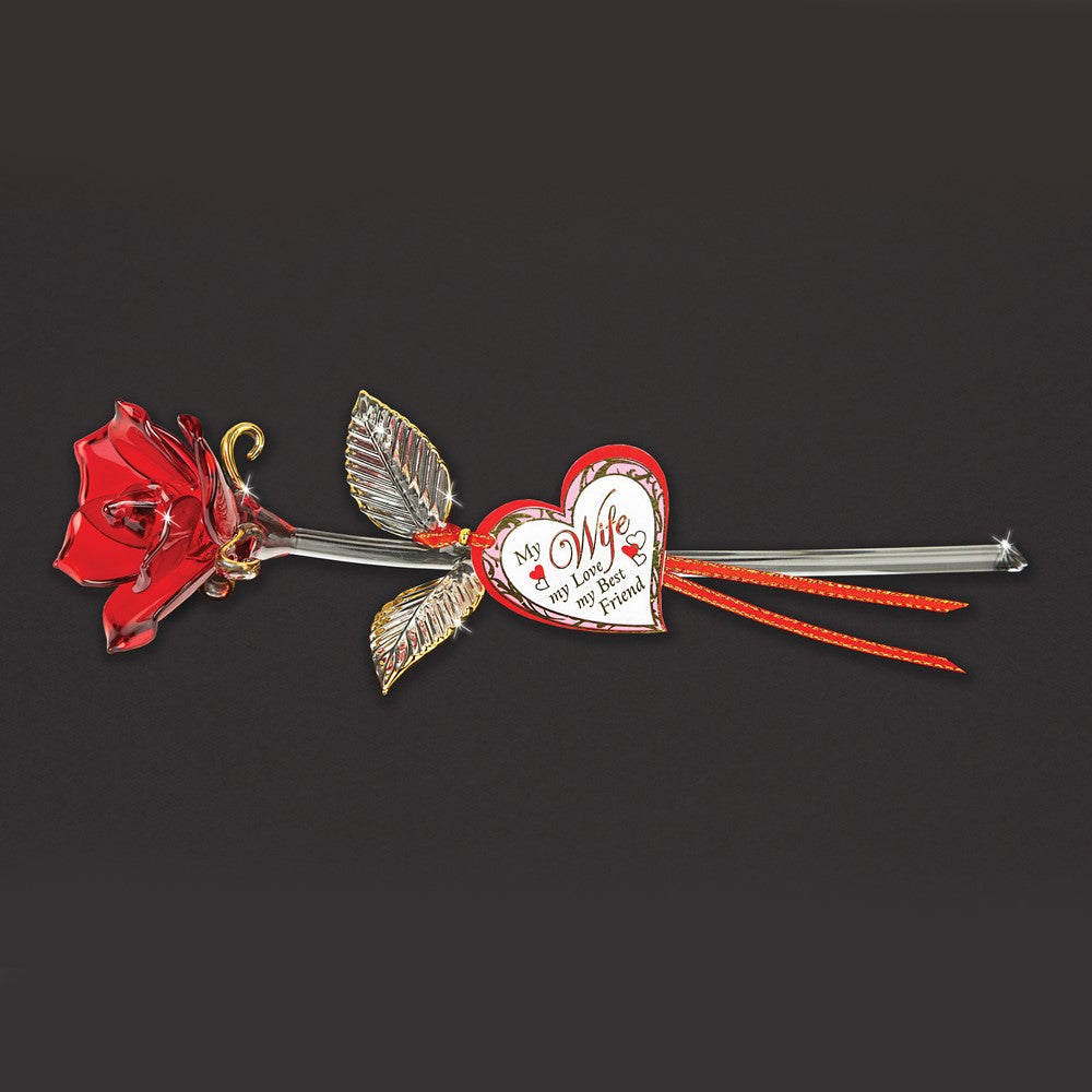 Glass Baron MY WIFE MY LOVE MY BEST FRIEND Red Rose Handcrafted Glass Figurine