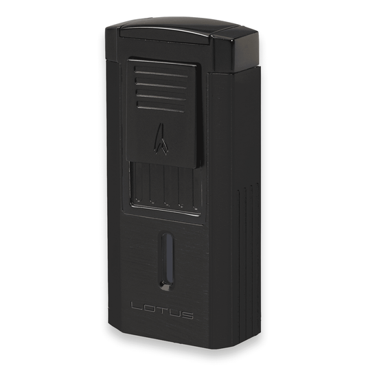 Lotus Duke-V Triple Flame Black Matte Lighter with Fold-out 60 Ring Gauge V Cigar Cutter QGM23316