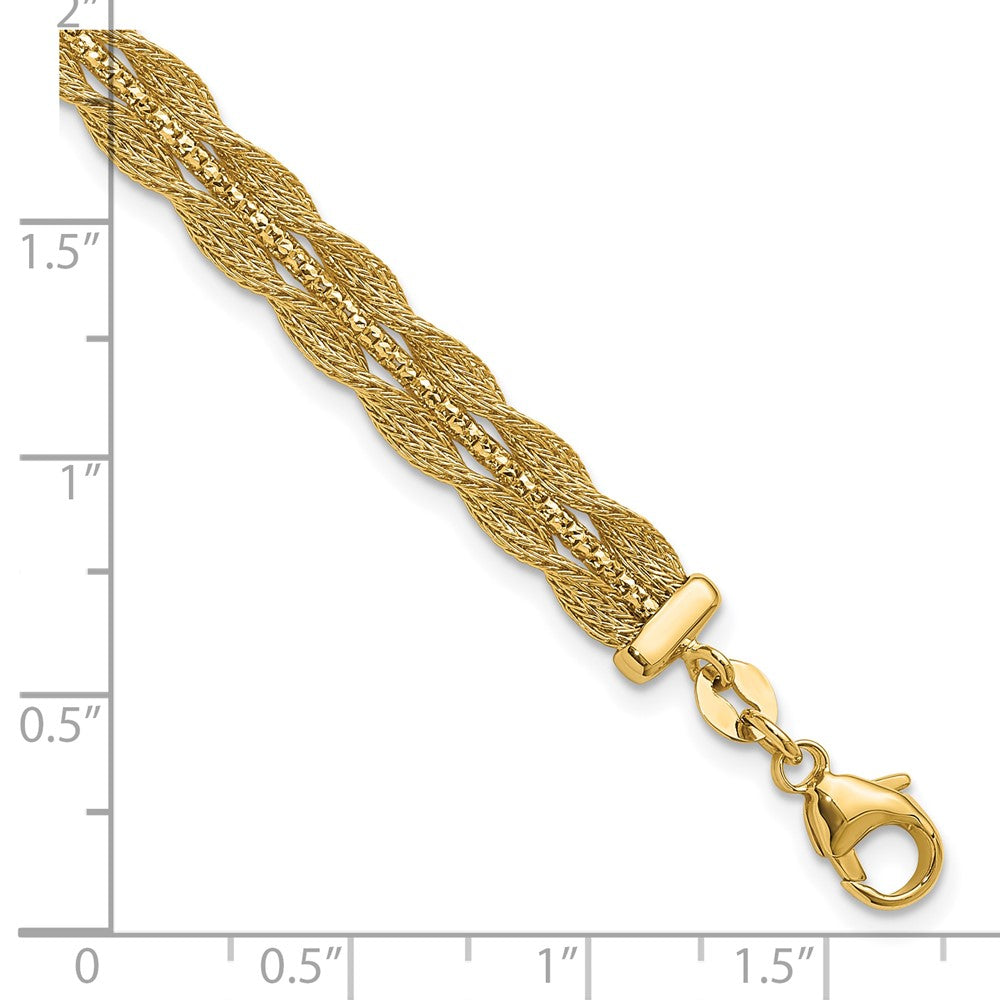 14K Polished/Textured and Diamond-cut Bracelet 7.5  inches