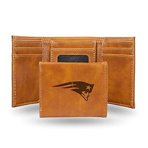 New England Patriots Brown Laser Engraved Tri-Fold Wallet - Men's Accessory