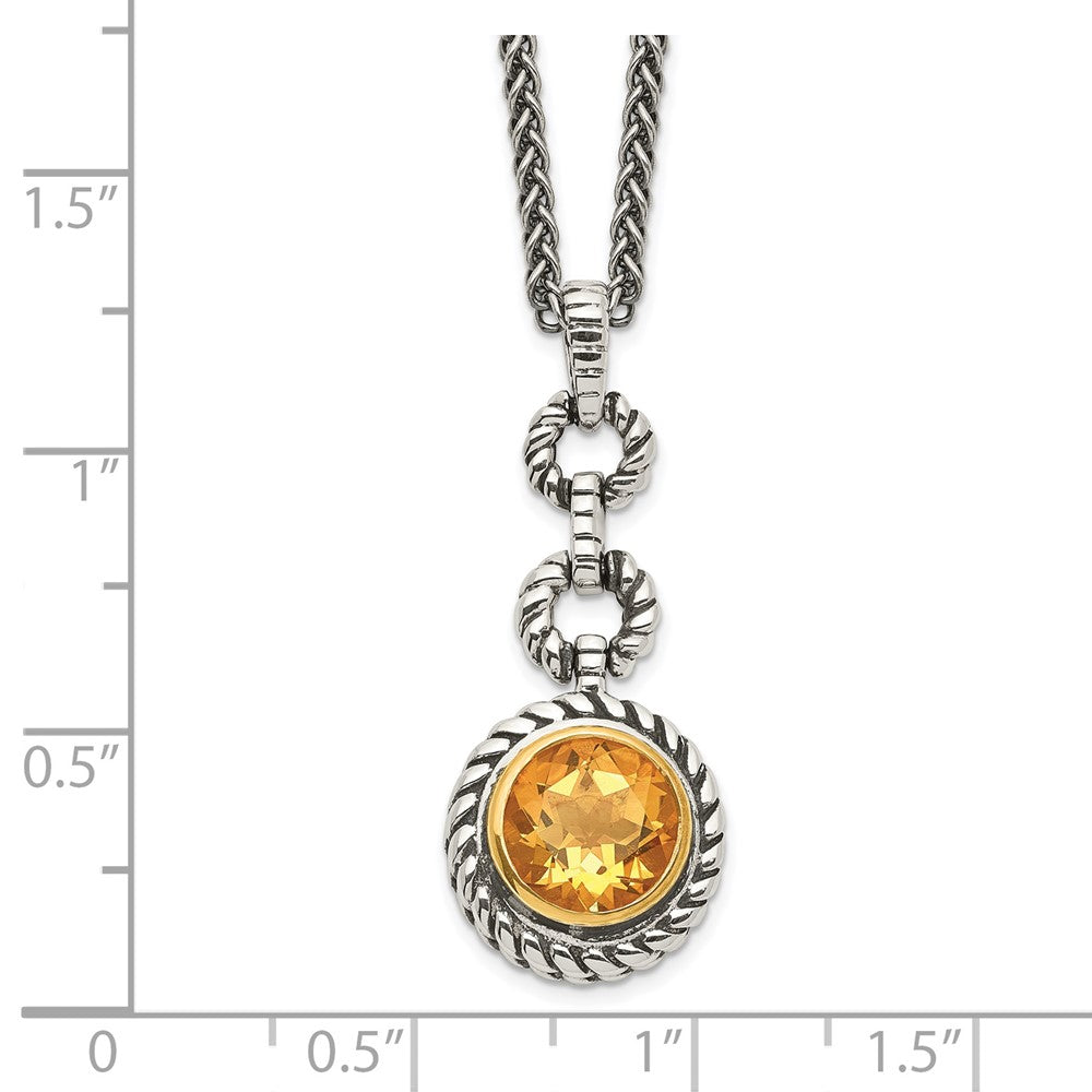 Shey Couture Sterling Silver Gold-tone Flash Gold-plated 18 Inch Antiqued Round Bezel Citrine Necklace 18 Inches