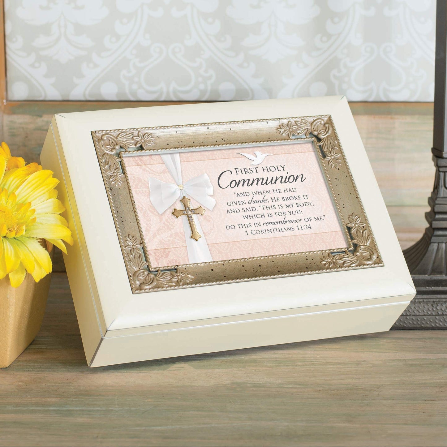8" Brown and Ivory First Communion Italian Style Music Box