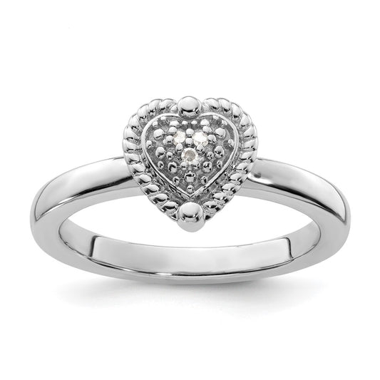 Sterling Silver Stackable Expressions Heart Diamond Ring Size -6