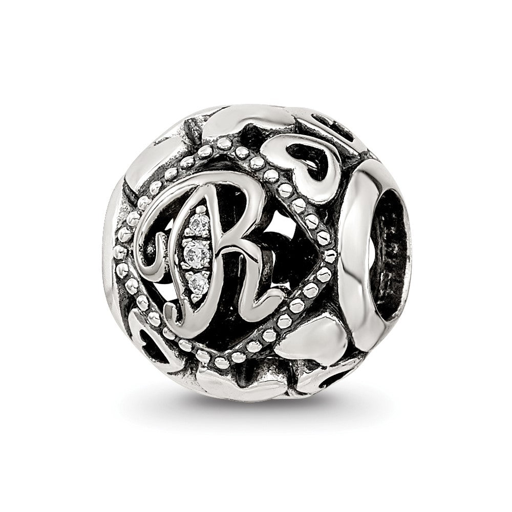 Sterling Silver Reflections CZ Letter R Bead