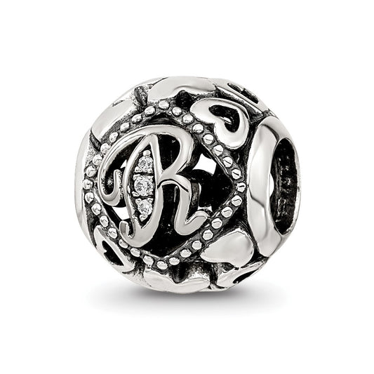 Sterling Silver Reflections CZ Letter R Bead