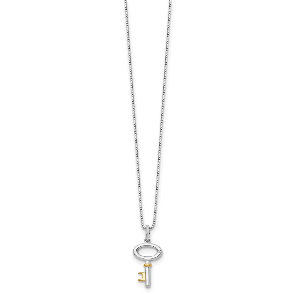 White Ice Sterling Silver Rhodium-plated Gold-tone 18 Inch Diamond Key Necklace with 2 Inch Extender 18 Inches