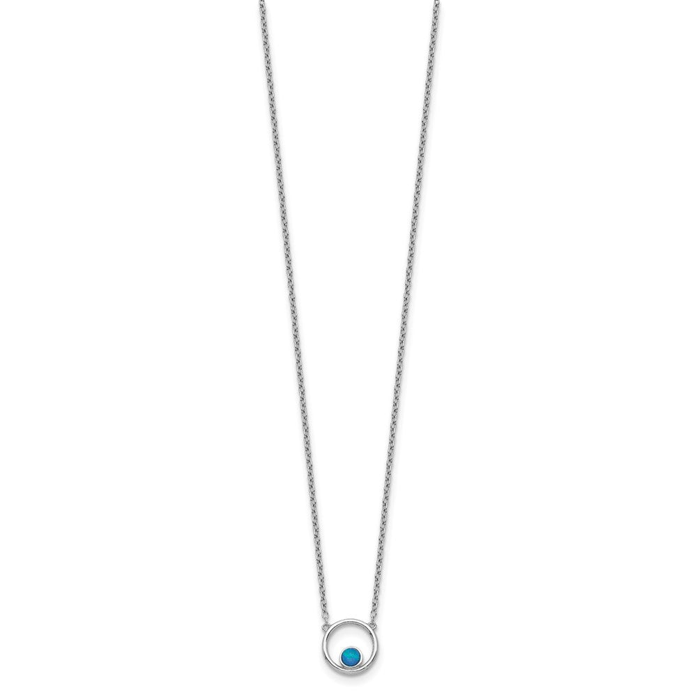 Sterling Silver Rhodium-plated Created Opal Circle w/ 2in ext. Necklace 16 Inches