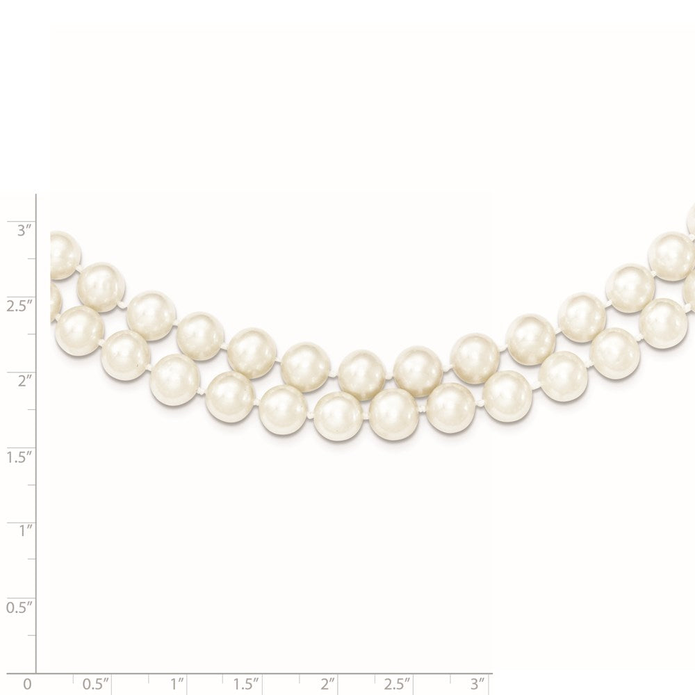 Sterling Silver Rhodium-plated 7.5-8.5mm White Semi-Round Freshwater Cultured Pearl 2-Strand 17 inch Necklace 17 Inches