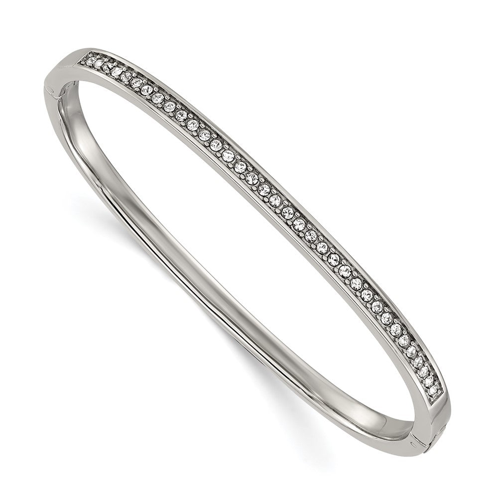 Chisel Stainless Steel Polished with Crystals 4mm 7 inch Hinged Bangle 7 inches