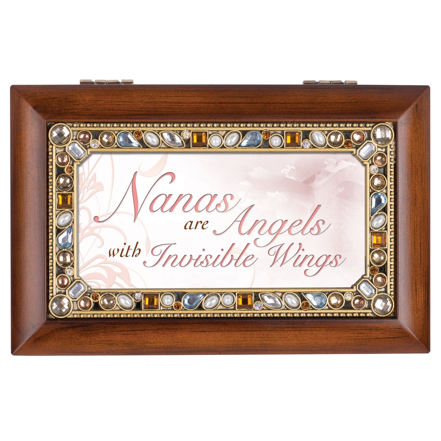 Nanas Are Angels Jeweled Woodgrain Jewelry Music Box - Plays Tune Fur Elise