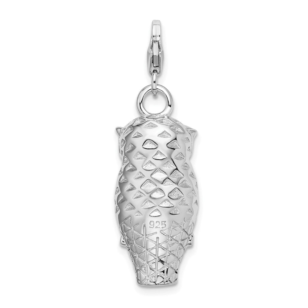 Amore La Vita Sterling Silver Rhodium-plated Polished 3-D Enameled Crystal Owl Charm with Fancy Lobster Clasp