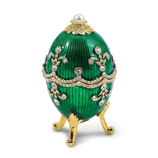 Luxury Giftware by Jere Bejeweled EGG-XACLTY Green Egg Trinket Box with Ring Insert and Matching 18 inch Necklace