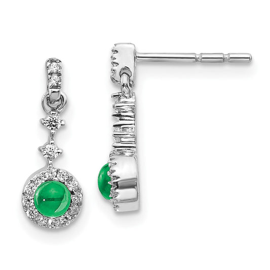 14k White Gold Diamond and Cabochon Emerald Earrings