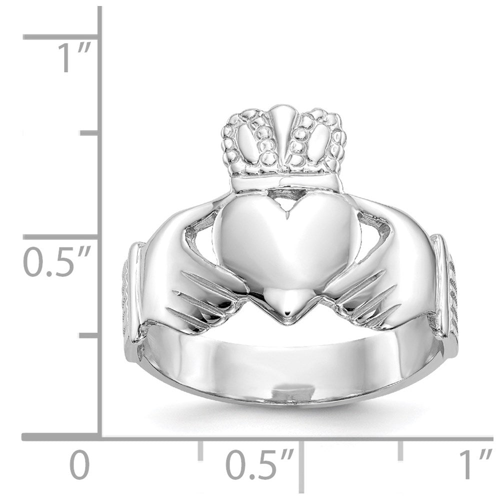 14k White Gold Men's Claddagh Ring Size 9