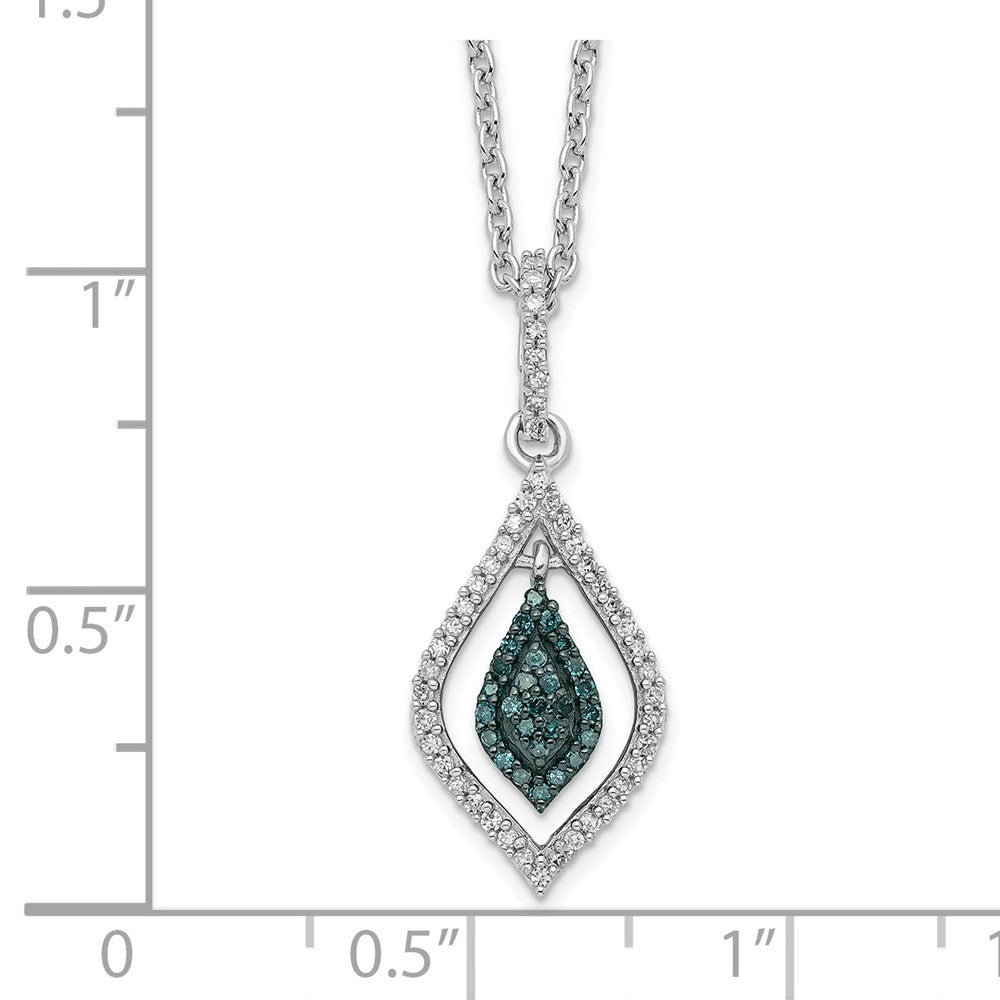White Night Sterling Silver Rhodium-plated Blue and White Diamond 18 inch Necklace with 2 Inch Extender 18 Inches
